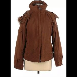 Nils Brown Faux Suede Embroidered Coat Det…
